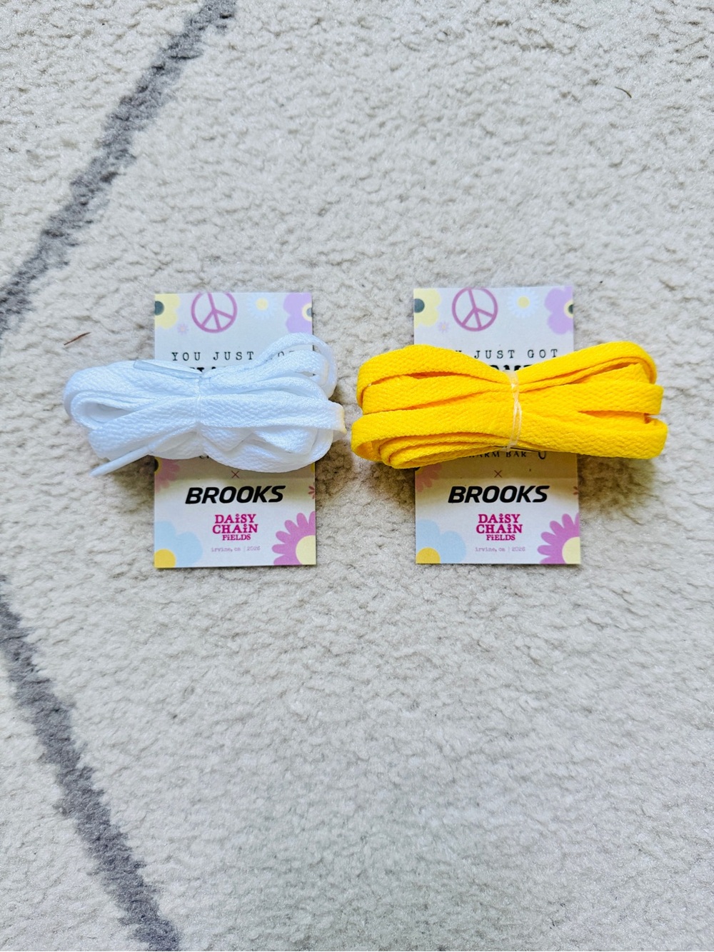daisy chain x brooks exclusive white and yellow shoelaces